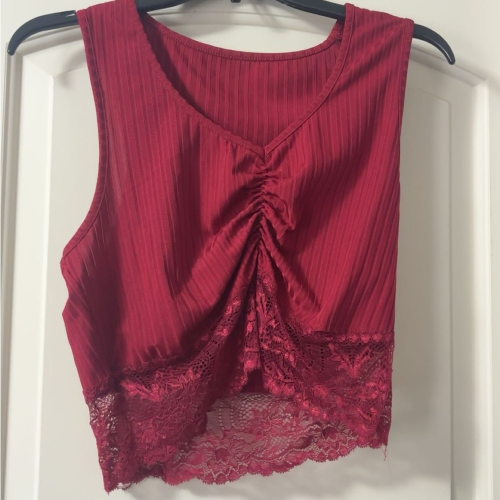 Deep red scrunch crop top